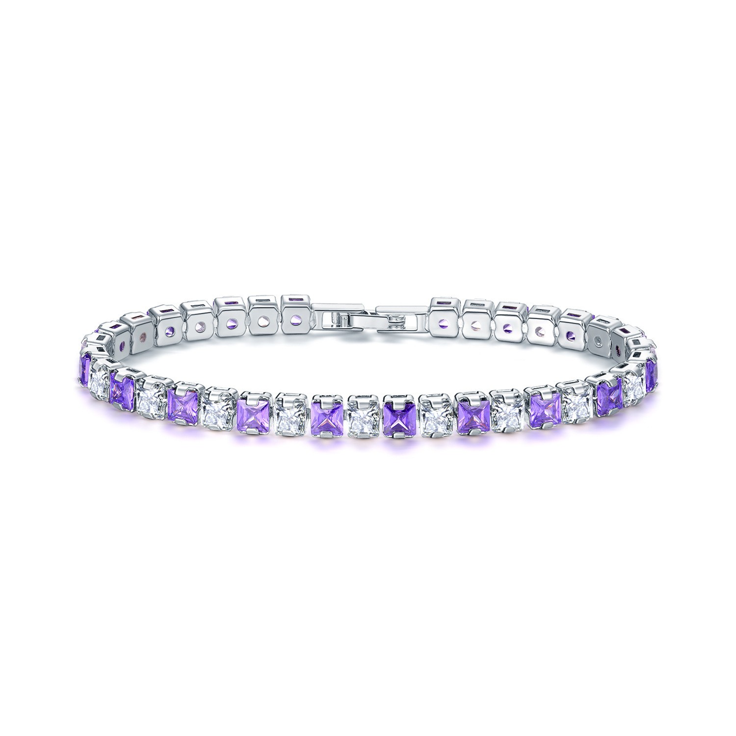 Electroplated Real Platinum Long-lasting Color-retaining Square Diamond Bracelet