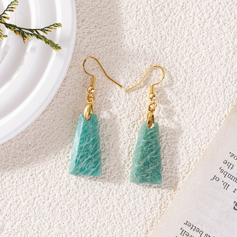 Amazonite Rough Stone Cut Trapezoid Earrings European And American Popular