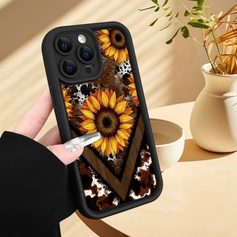 Personalized Leopard Print Sunflower Silicone Phone Case