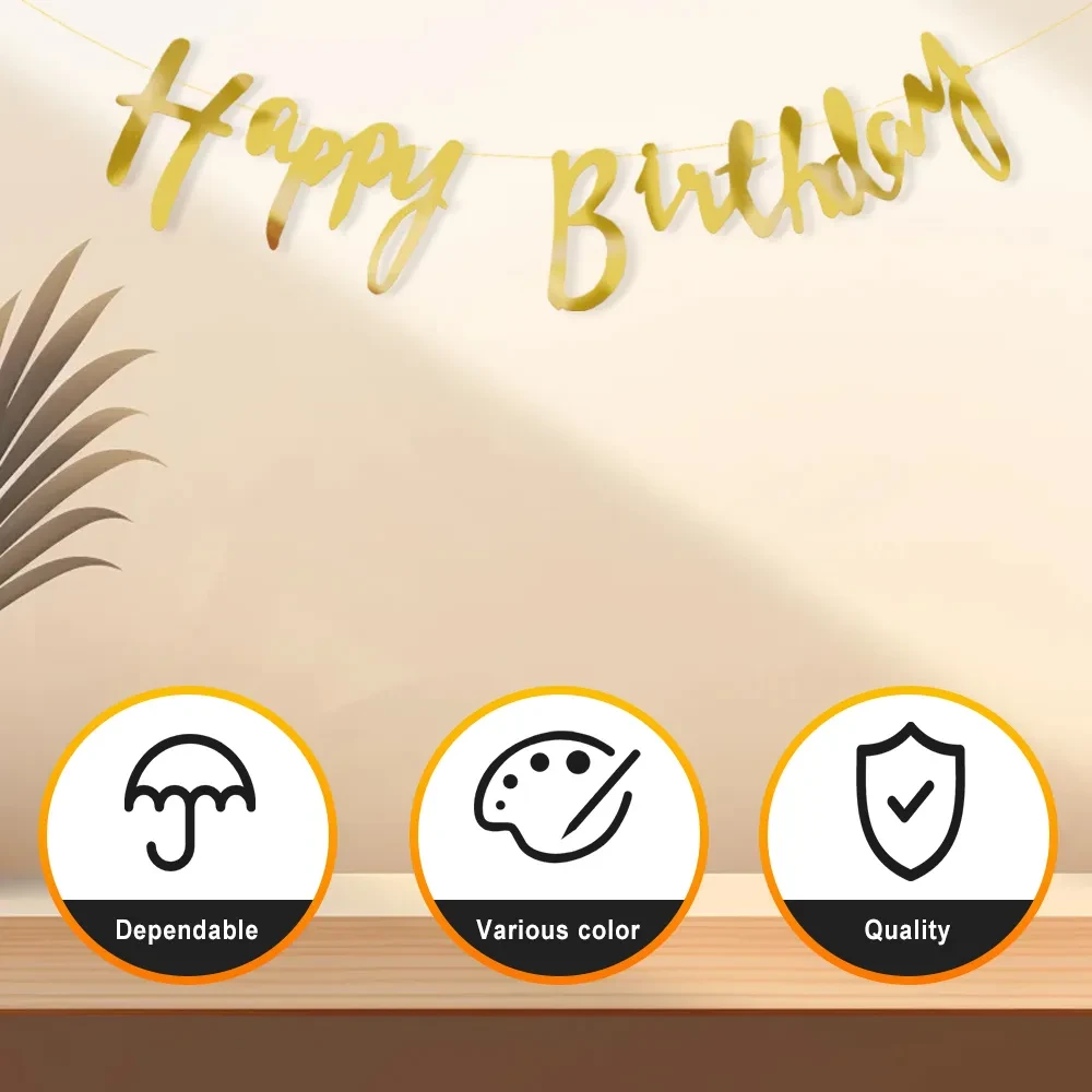 Golden English Happy Birthday Birthday Banner 2.5m