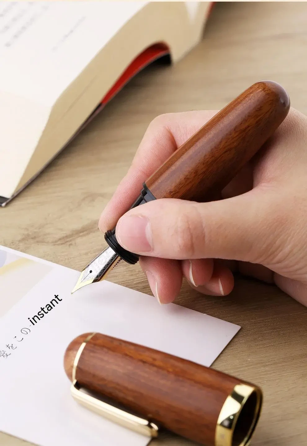 Solid Wood Ink Pen Fine Tip Cute Chubby Short Pen