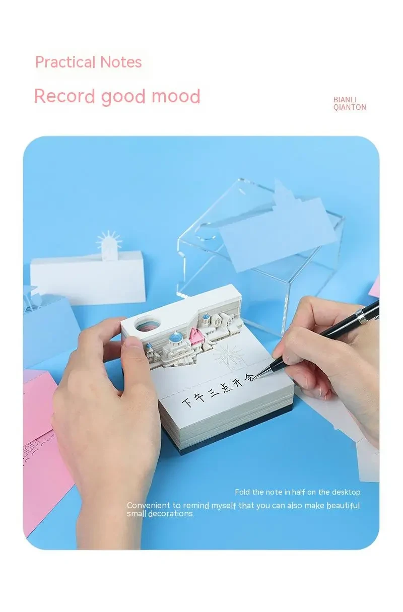 Romantic Santorini 3d Notepad Paper Carving Building Model Lighting Decoration