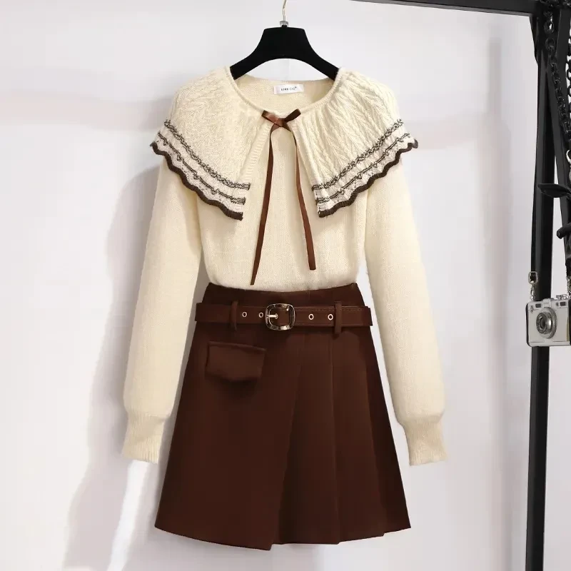 Preppy Sweater With Pleated Skirt Suit