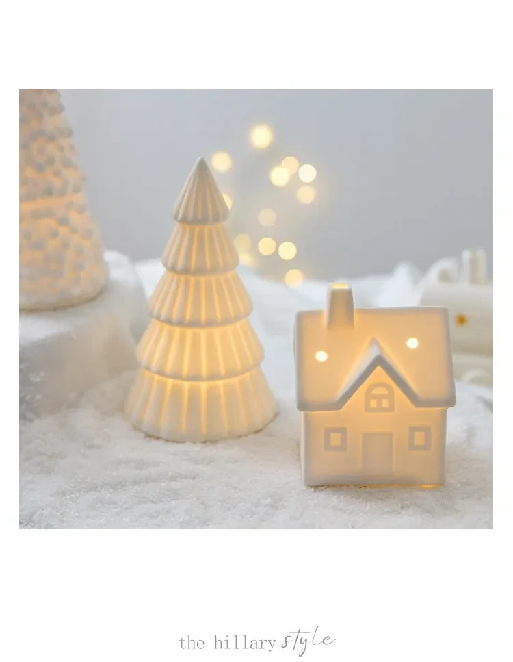 Ceramic Christmas Tree Desktop Decoration Luminous Christmas Small House Christmas Snowman