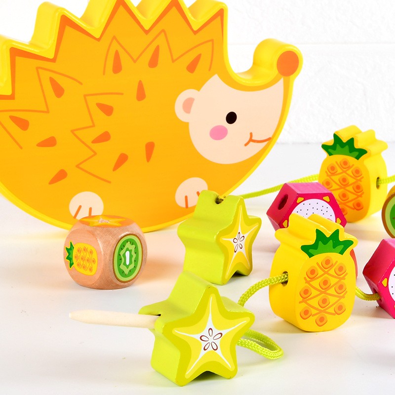 Hedgehog Fruit Balance Building Blocks Cartoon Heap Tower Jenga Large Particle Fruit Cognition Beaded Educational Toys