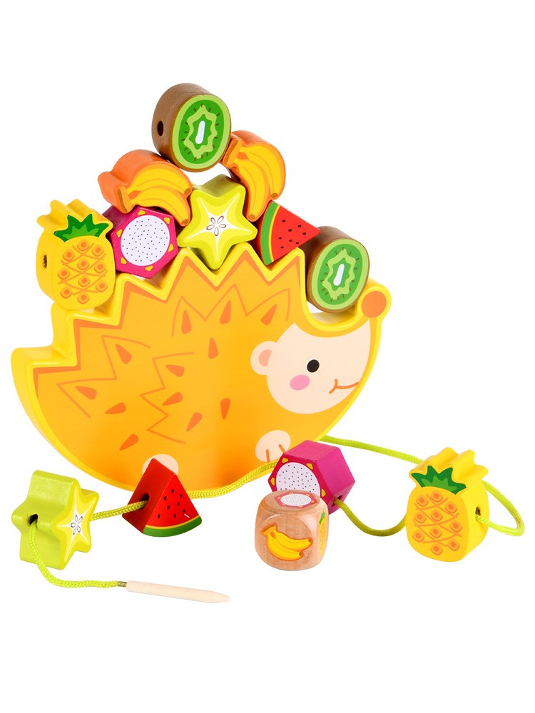 Hedgehog Fruit Balance Building Blocks Cartoon Heap Tower Jenga Large Particle Fruit Cognition Beaded Educational Toys