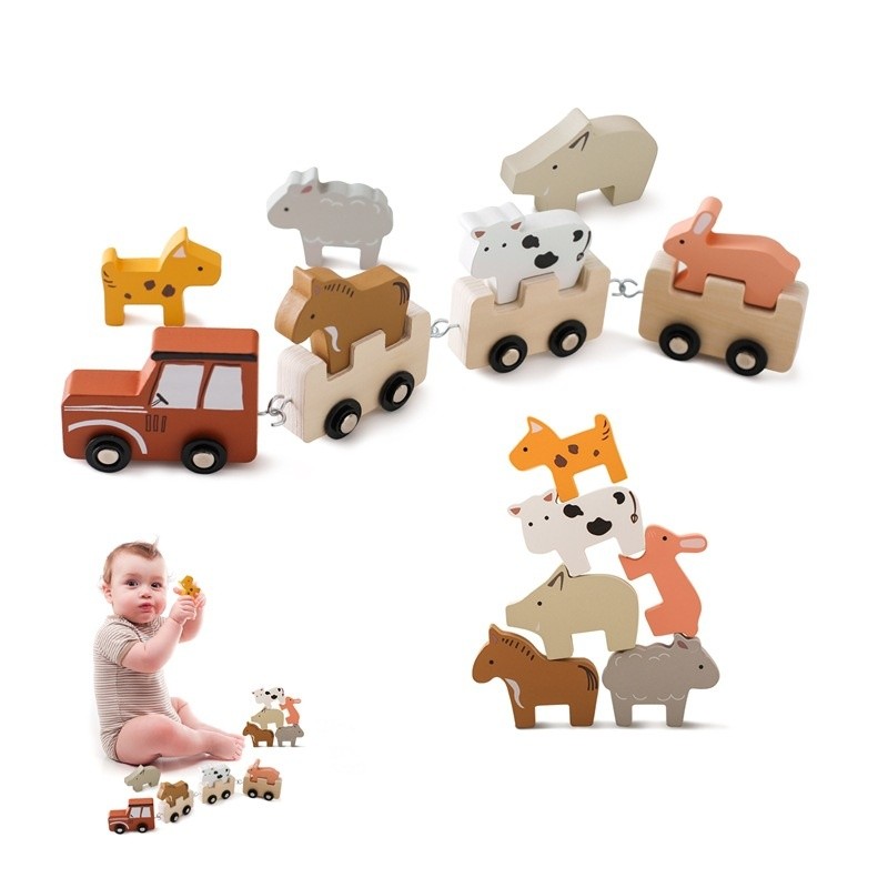 Children's Wooden Farm Animal Train Baby Enlightenment Stacking Cognitive Toys Educational Toys Birthday Train