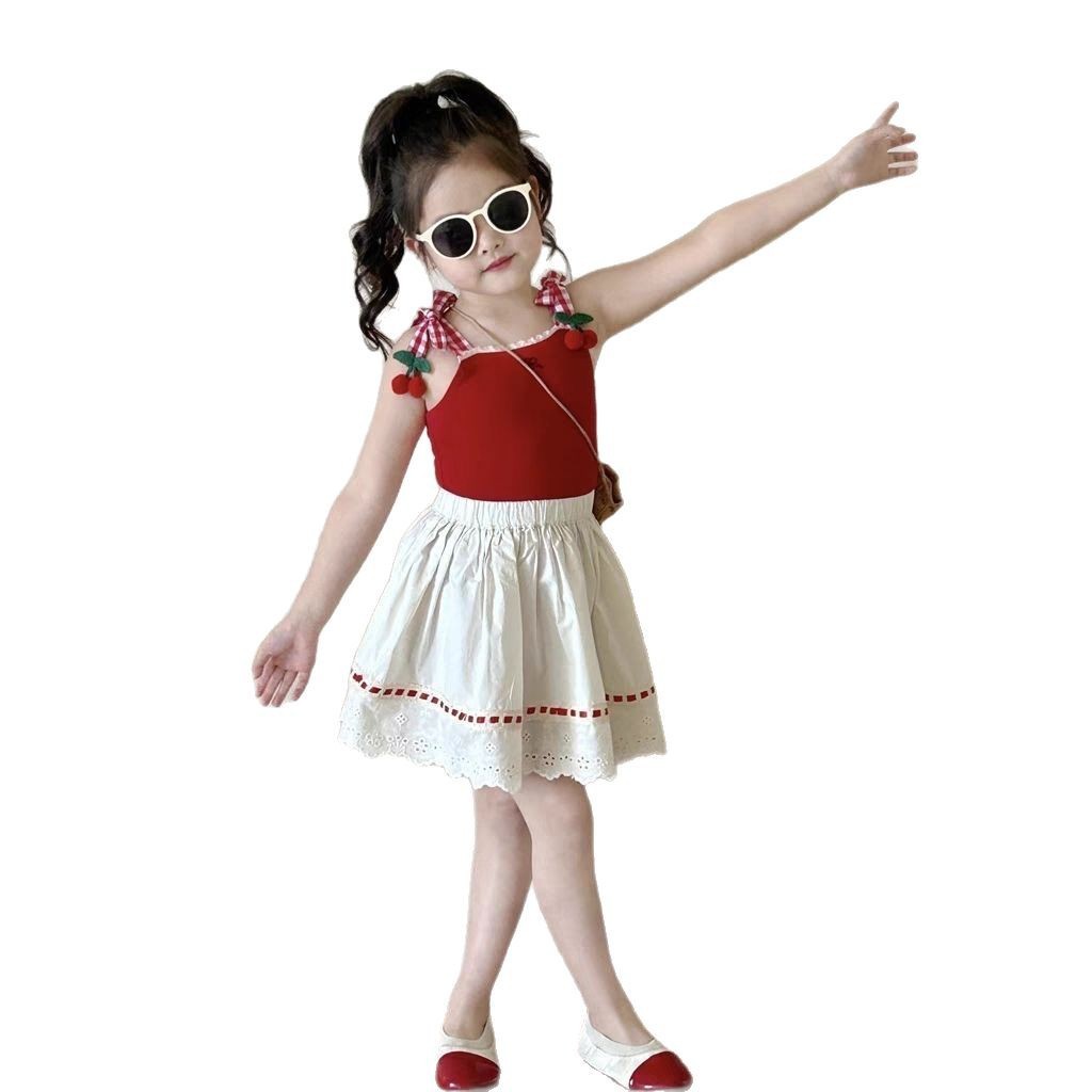 Girl's Strap Skirt Lace Two-piece Overskirt Suit
