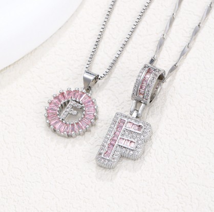 Rock Sugar 26-letter Pendant Necklace For Women, Copper Inlaid Zircon Round Flower Jewelry Set