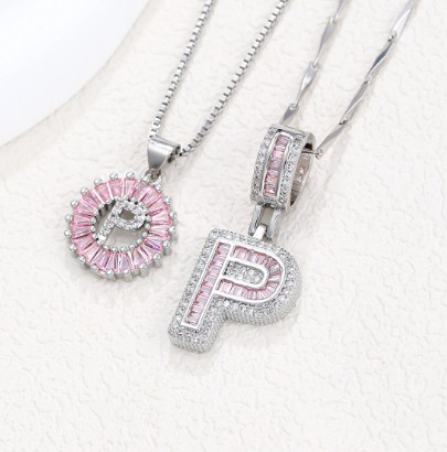 Rock Sugar 26-letter Pendant Necklace For Women, Copper Inlaid Zircon Round Flower Jewelry Set