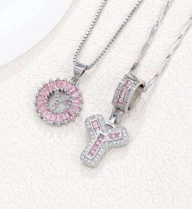 Rock Sugar 26-letter Pendant Necklace For Women, Copper Inlaid Zircon Round Flower Jewelry Set