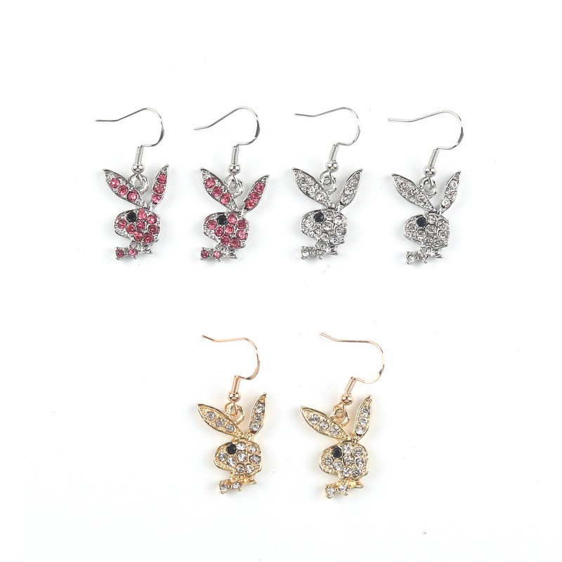 Cute Full Diamond Rabbit Stud Earrings Women
