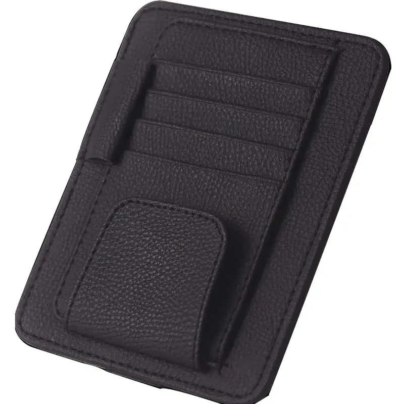 Small PU Leather Car Sun Visor Organizer Clip For Trucks/Cars, Holds Cards, Sunglasses, Car Registration, Driving License, Insurance Info, and Pen