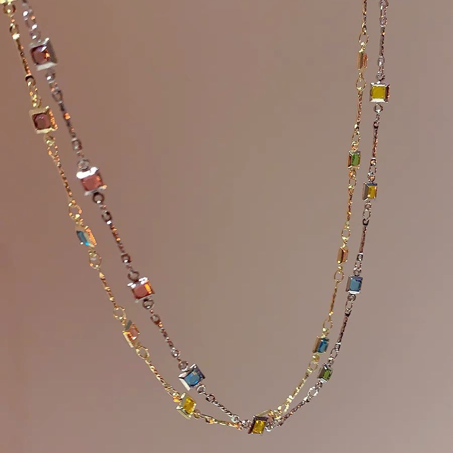 Square Color Fine Clavicle Chain Necklace Light Luxury