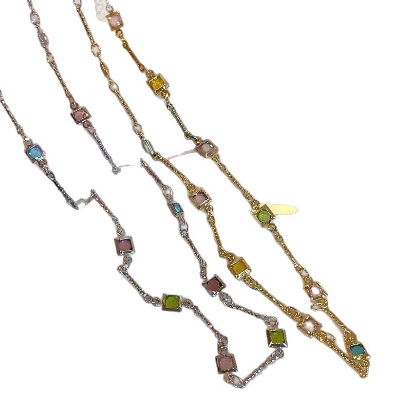 Square Color Fine Clavicle Chain Necklace Light Luxury