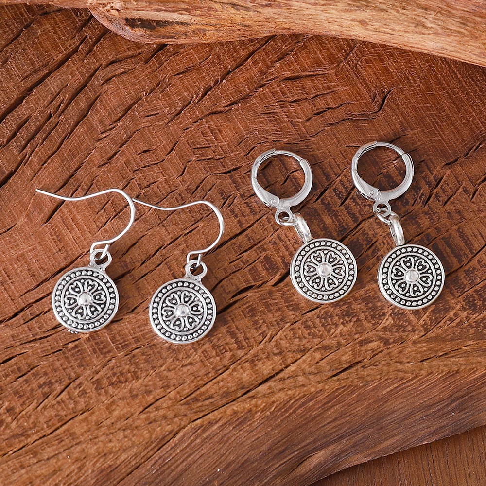Bohemian Style Retro Round Print Niche Distressed Ethnic Earrings