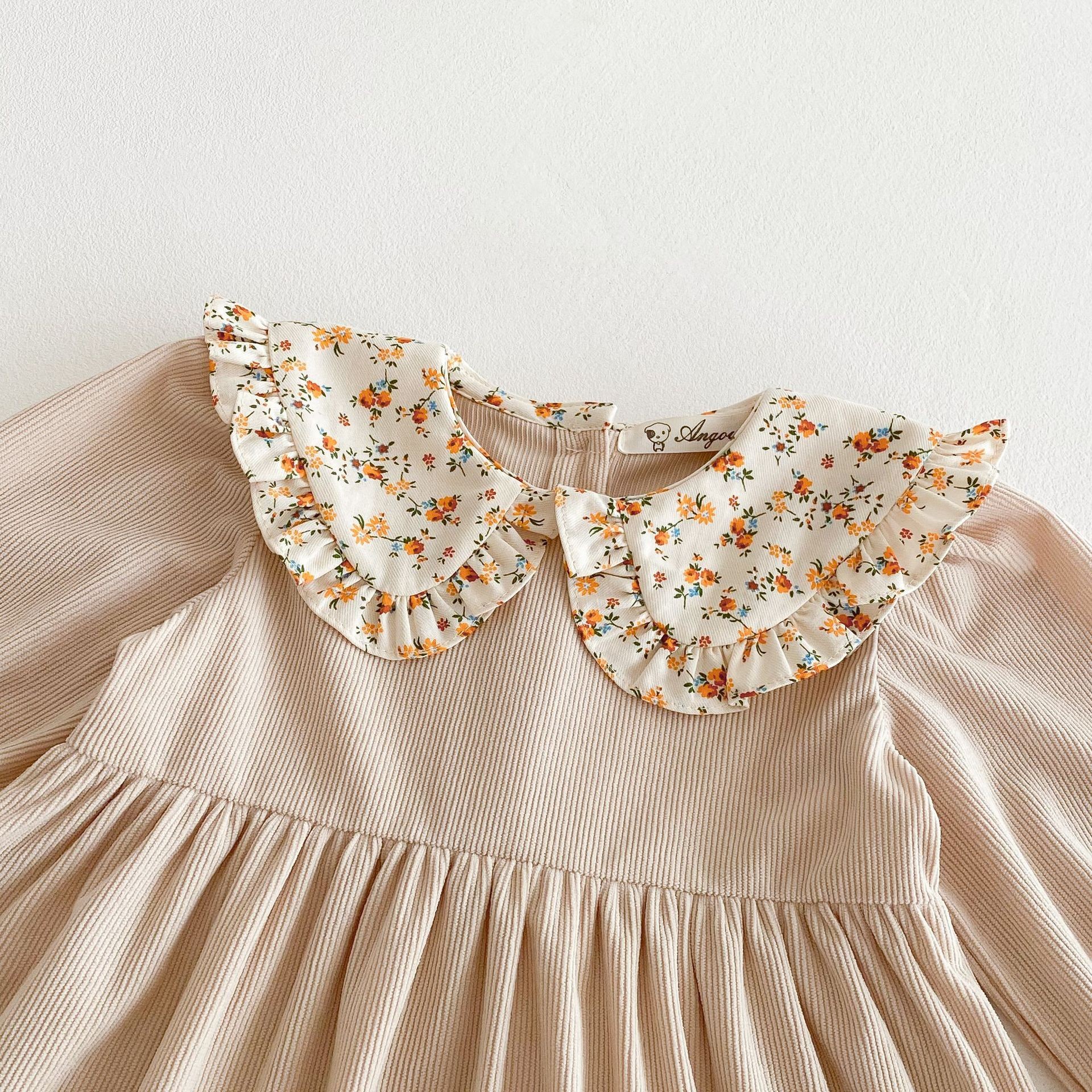 Girl's Doll Collar Flower Print Princess Dress