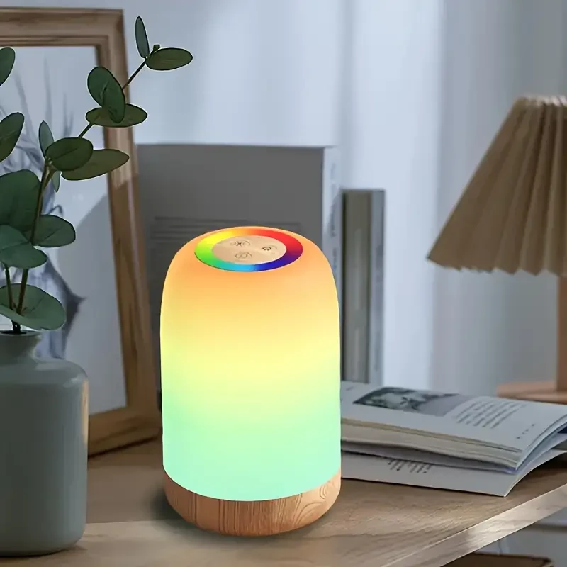 Touch LED Night Light  Dimmable Color Changing Lamp with Wood Grain Finish and Timer | USB Rechargeable Desk Light for a Modern, Calming Glow