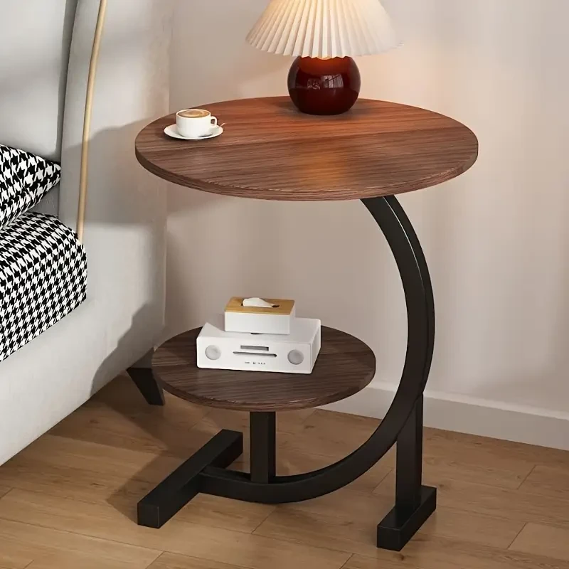 1pc Modern Minimalist Circular Bedside Table  Sleek Stainless Steel Frame with Marble Top for Home & Sofa Living