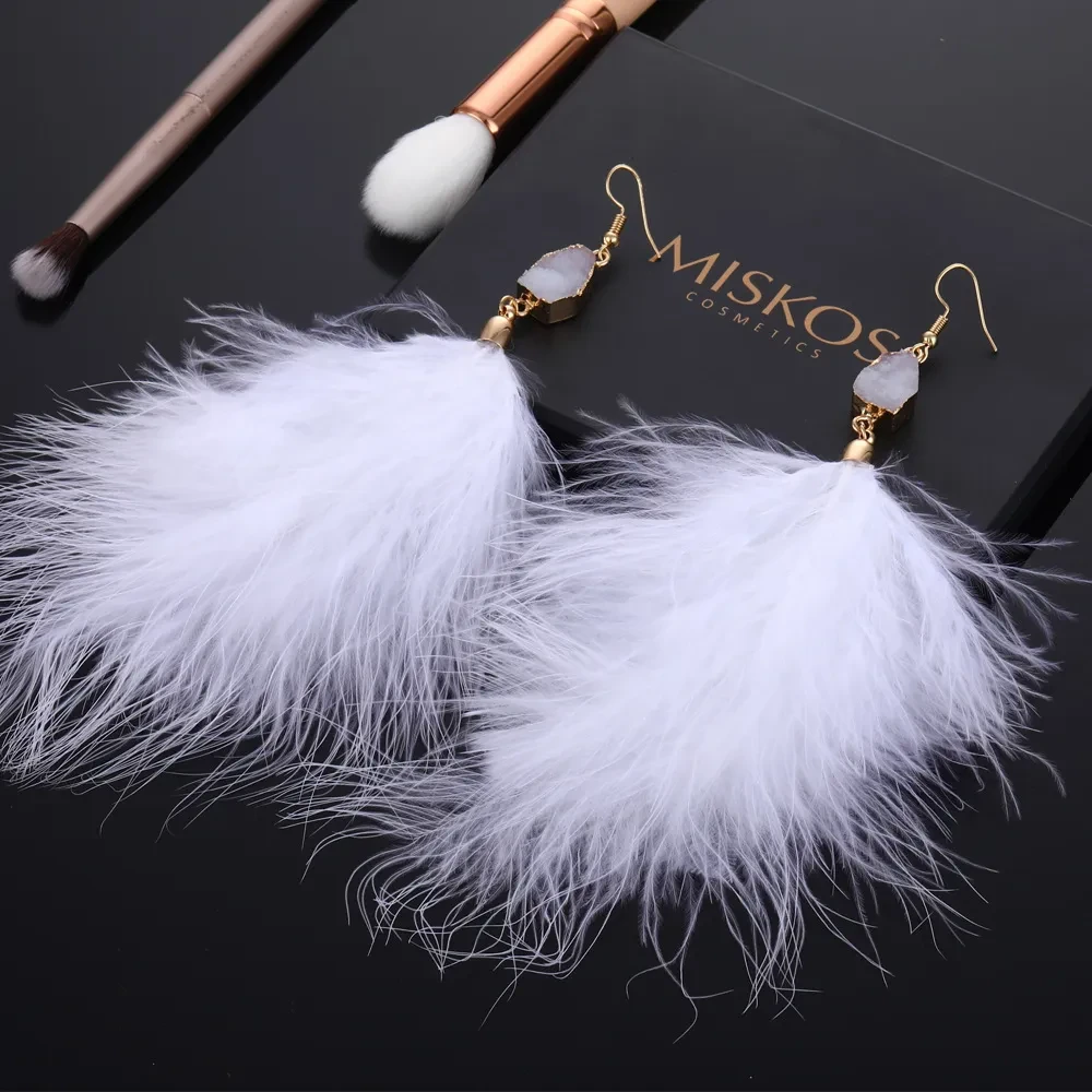 Exaggerated Feather Plush Earrings Luxury Temperament Ladies Earrings