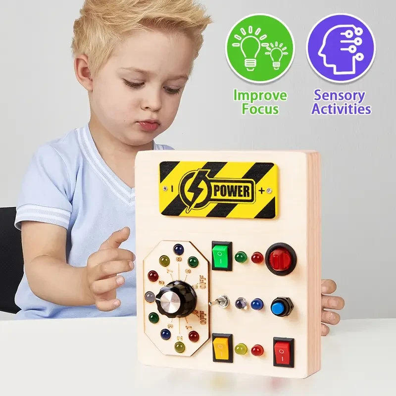 Interactive Wooden LED Busy Board 7 LED Light Switches