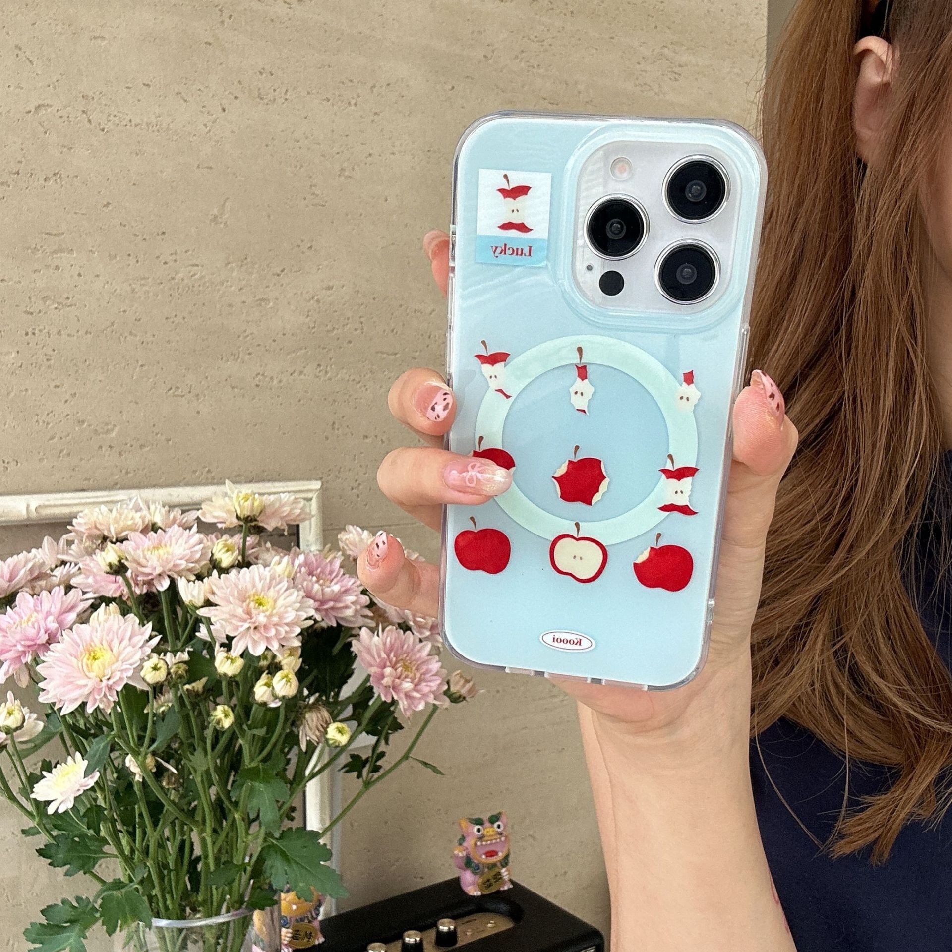 Simple Blue Background Magnetic Pendant Phone Case