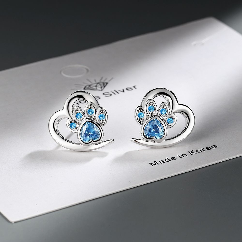 Heart-shaped Blue Heart-shaped Zircon Stud Earrings Small