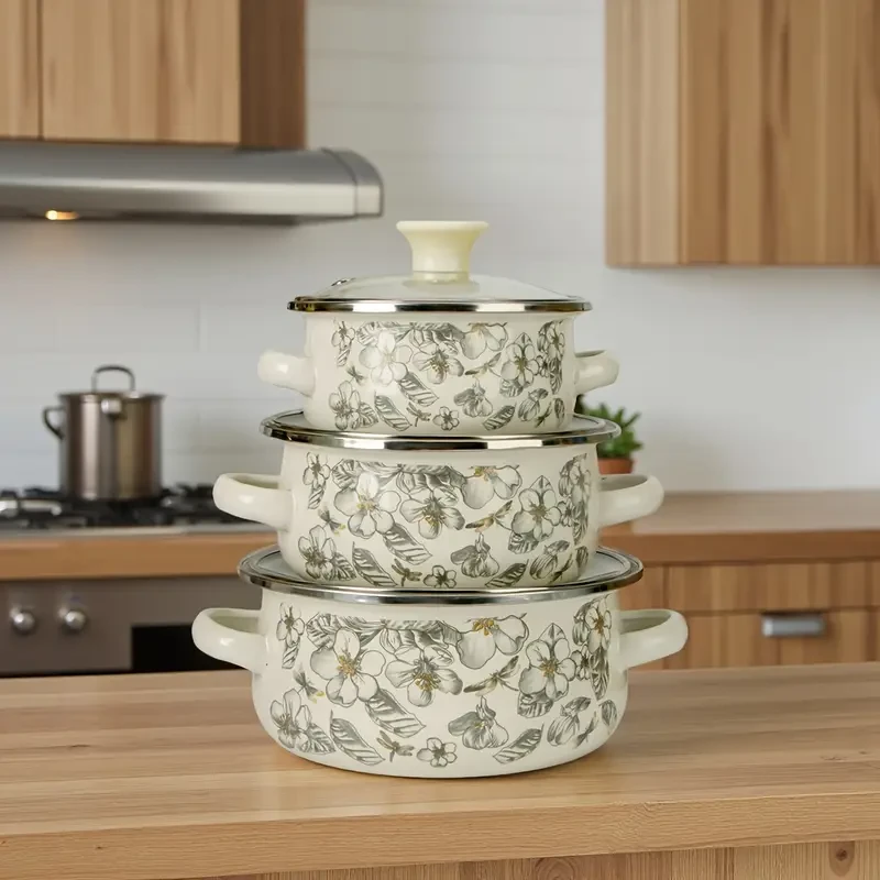 Dragonfly Flower Enamel Pot Set