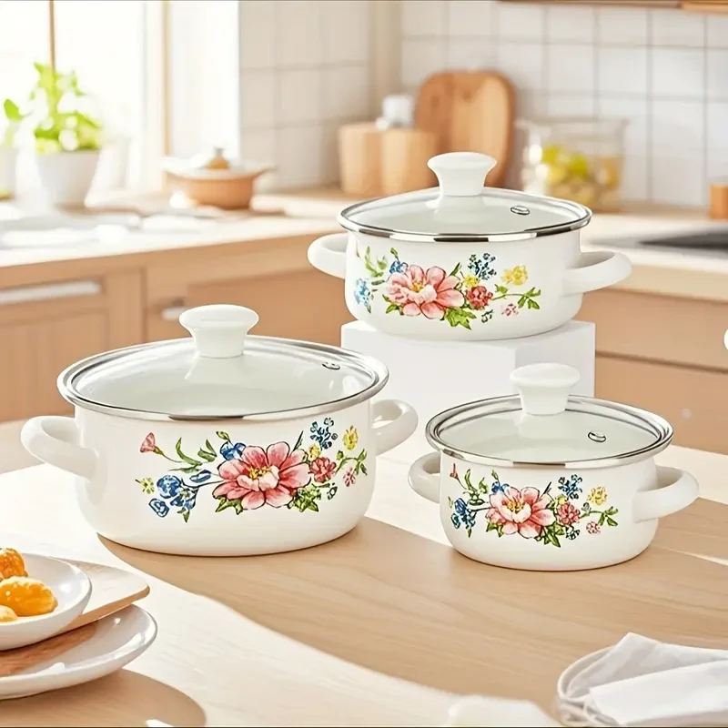Exquisite Enamel Three Piece Pot Set