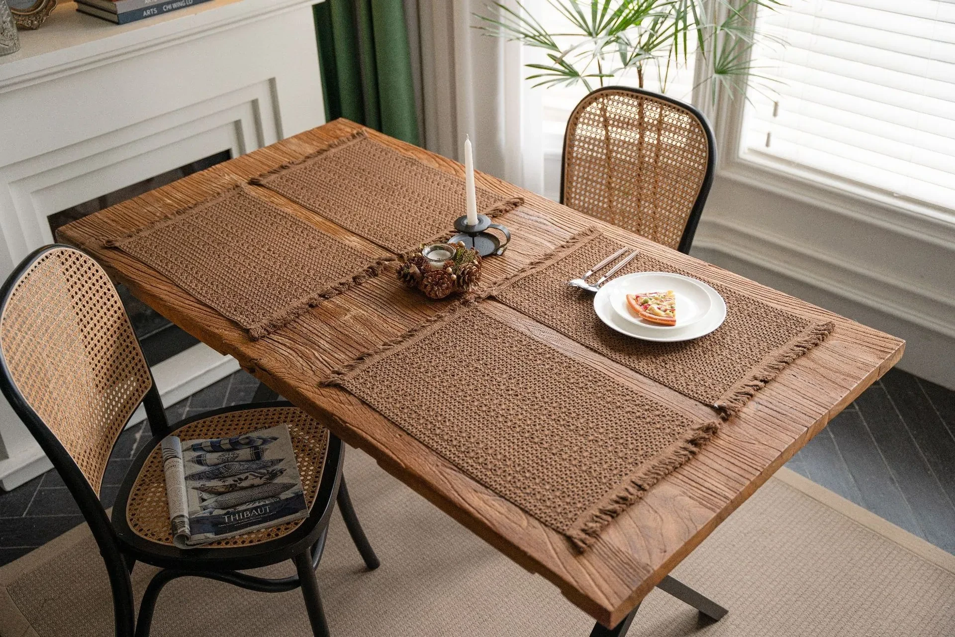 Solid Color Woven Natural Material Table Runner