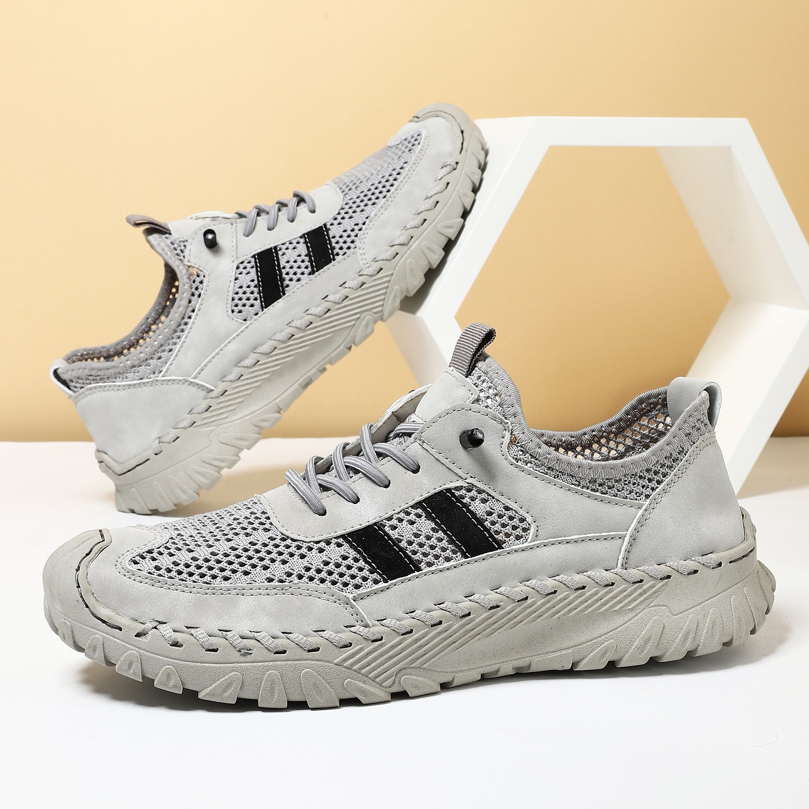 Plus Size Sewed Cowhide Mesh Korean Fashion Men's Shoes