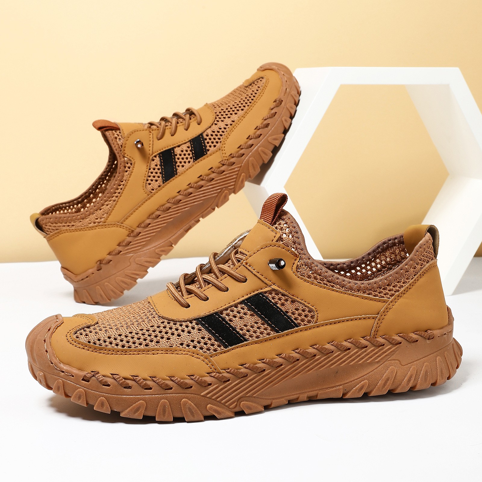 Plus Size Sewed Cowhide Mesh Korean Fashion Men's Shoes