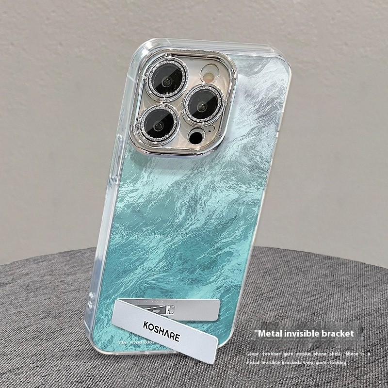 Ice Blue Gradient Invisible Bracket Chain Phone Case
