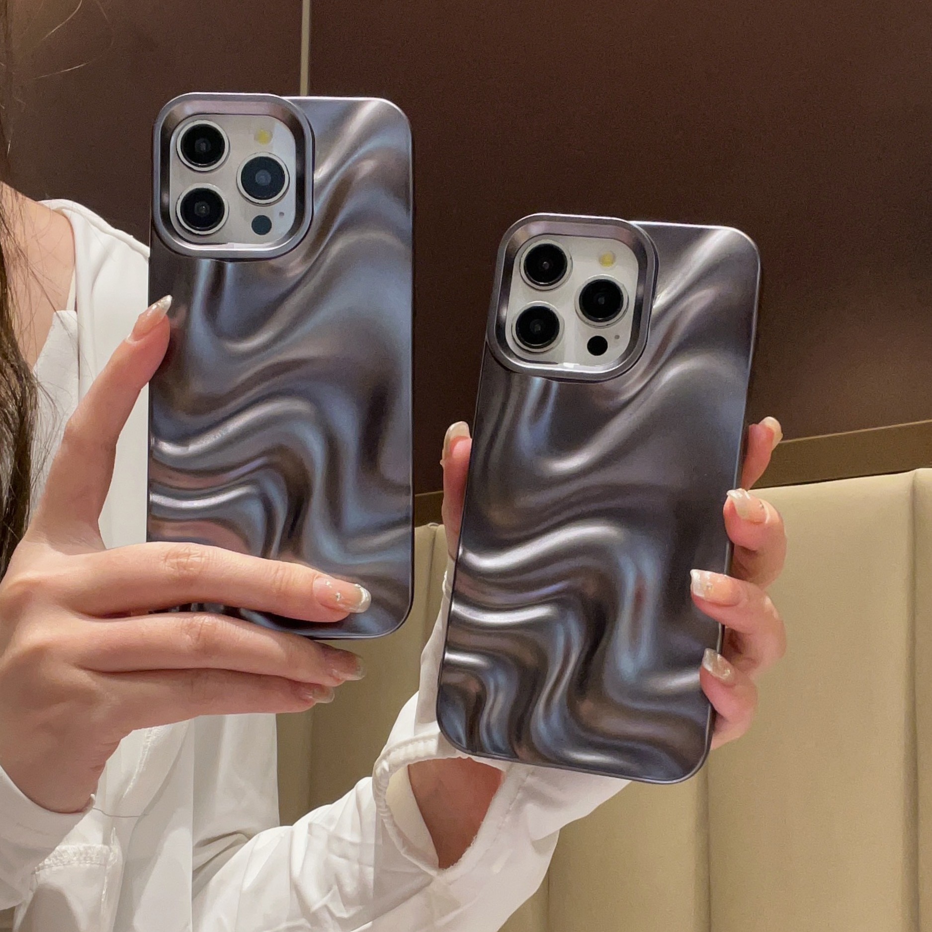 All-inclusive Matte Black Water Ripple Phone Case