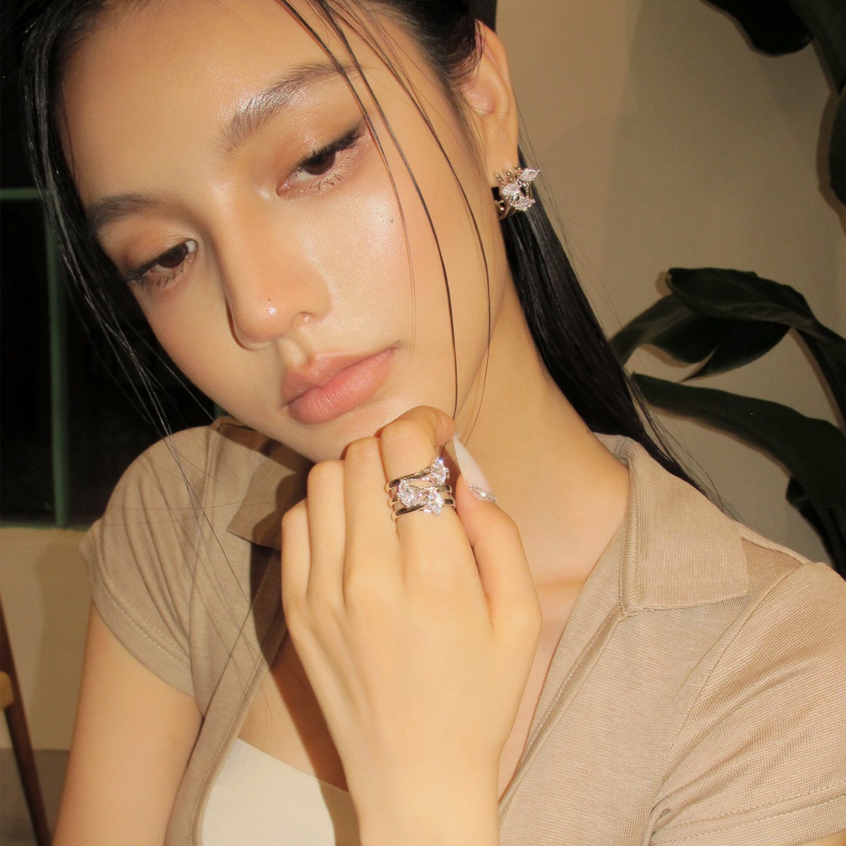 Simple Fashion Copper Open Zircon Ring