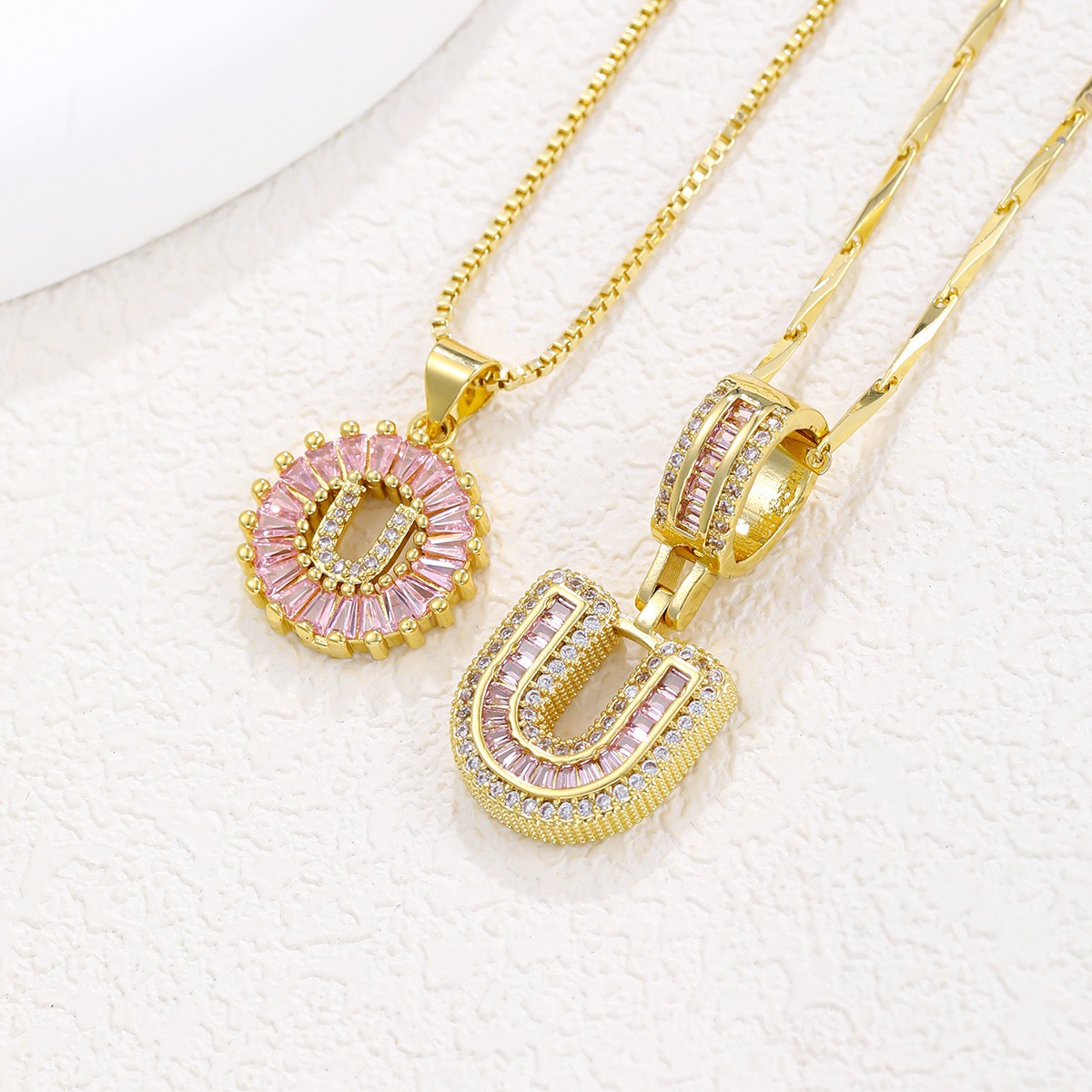 26 Letter Pendant Necklace Copper Inlaid Zirconium Plated Real Gold