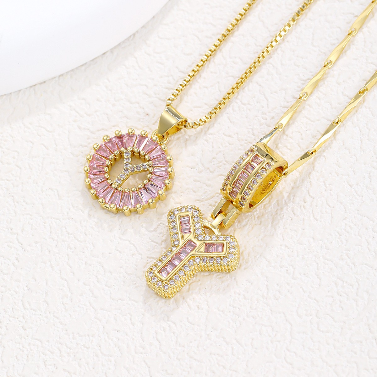 26 Letter Pendant Necklace Copper Inlaid Zirconium Plated Real Gold