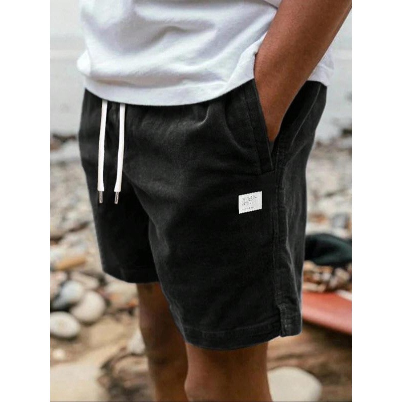 Men's Solid Color Letter Splicing Furcal Lower Hem Drawstring Belt