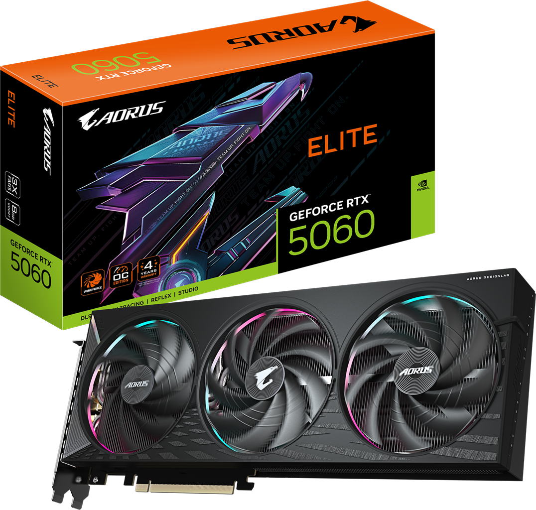 Gigabyte GV-N5060AORUS E-8GD RTX5060 8GD PCIE Graphics CardGigabyte GV-N5060AORUS E-8GD RTX5060 8GD PCIE Graphics Card