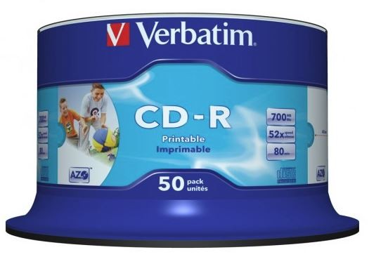 Verbatim CD-R 700MB 52x White Inkjet Printable 50 Pack on Spindle