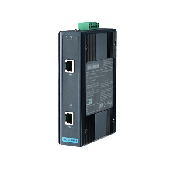Advantech EKI-2701HPI 1GbE PoE Injector 24-48VDC Input -40~75C