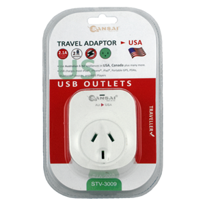 Sansai Outbound USB Travel Adapter - NZ/AU to USA Plug