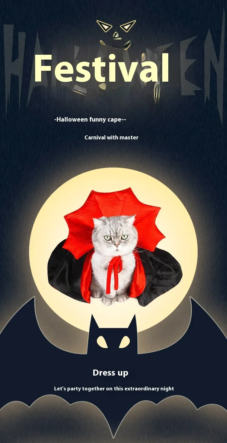 Cute Halloween Pet Costumes Cosplay Vampire Cloak For Small Dog Cat Kitten Puppy Dress Kawaii Pet Clothes Cat Accessoties Gift