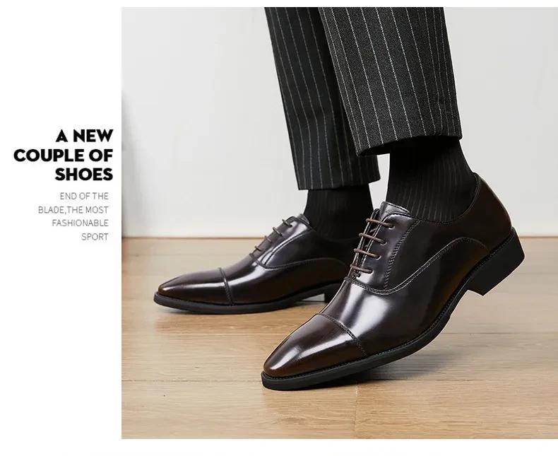 Patent Leather Three-joint Oxford Shoes Pointed Business Men's Soft Bottom