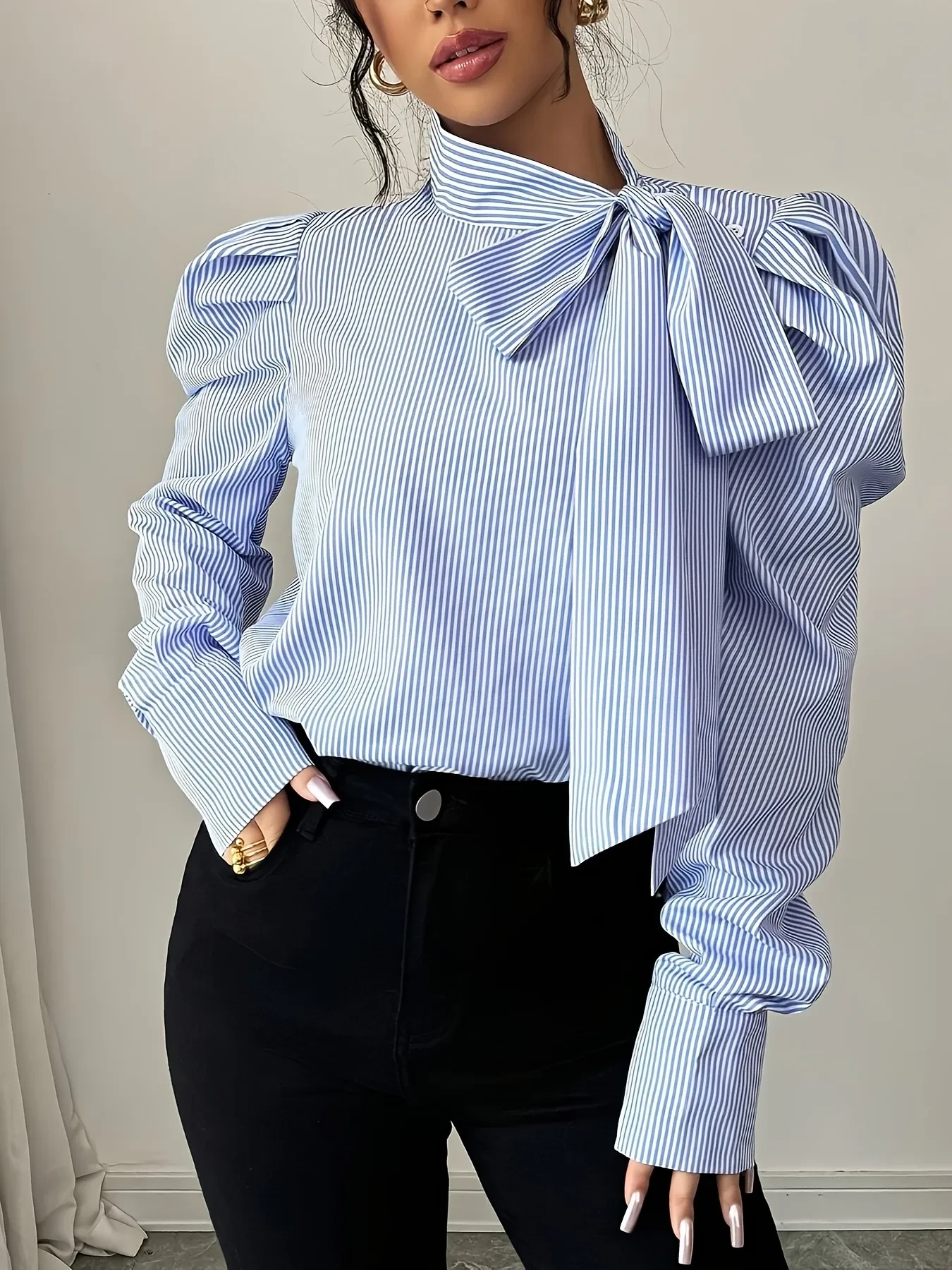 Elegant Bow Collar Long Sleeve Women's Blouse