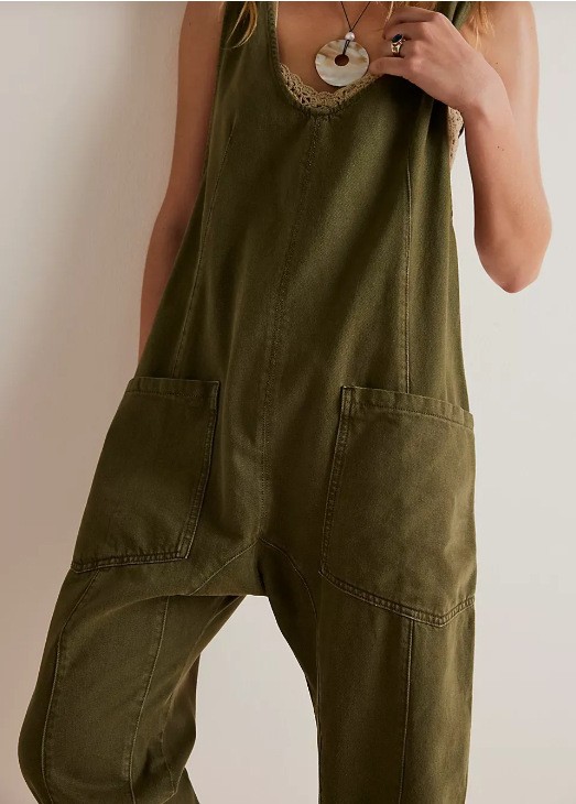 Women's Casual Suspender Trousers in Solid Colors