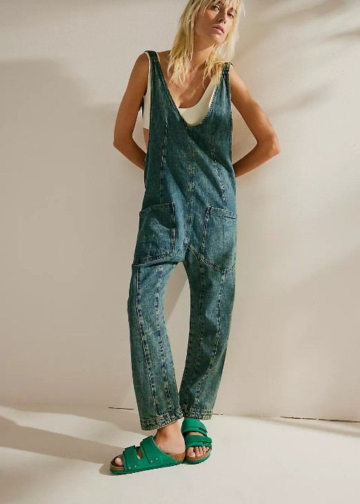 Women's Casual Suspender Trousers in Solid Colors
