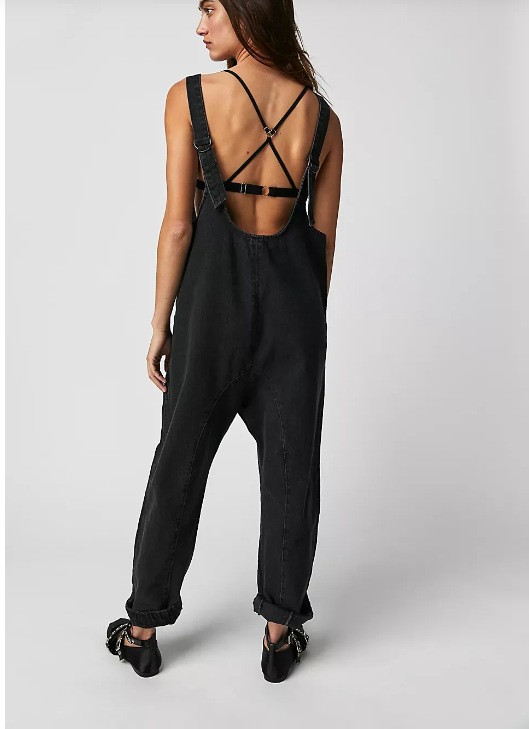 Women's Casual Suspender Trousers in Solid Colors