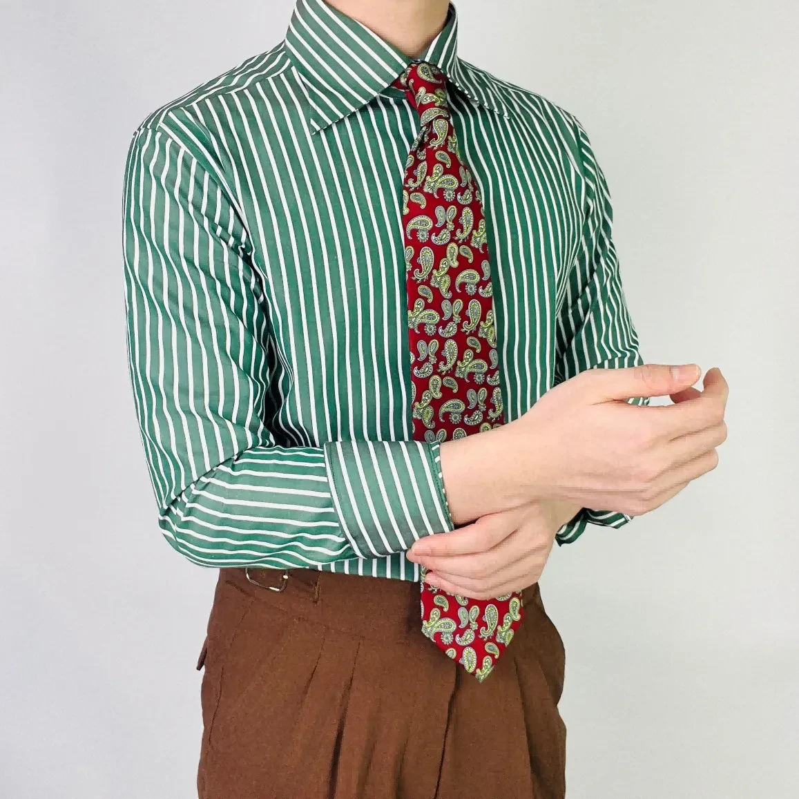 Green Striped Men's Long Sleeve Shirt