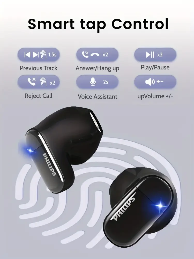 Philips Wireless Earbud Headphones Noise Cancelling, Condenser Microphone, and Fast Charging for Gaming and Voice Calls